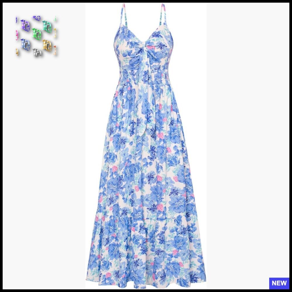 Floral Maxi Dress Boho Chic Summer Beach Vacation Flowy A-Line Adjustable Straps
